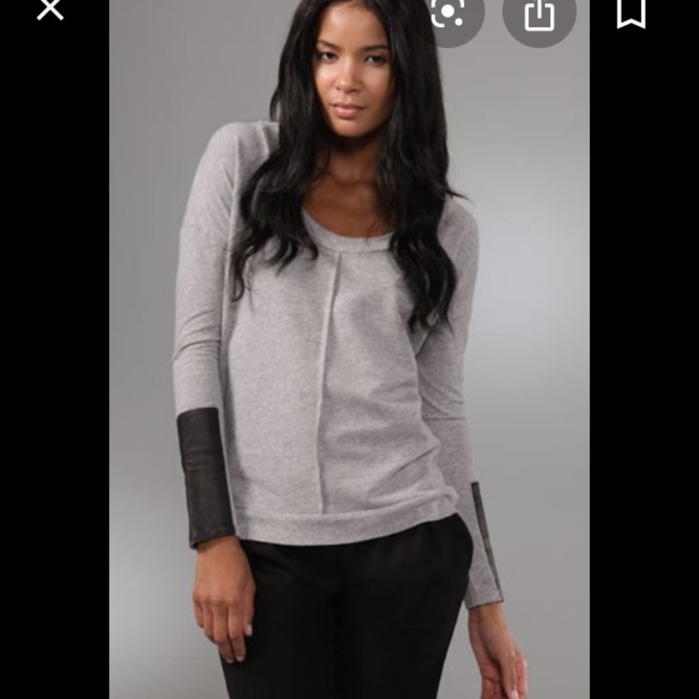 Corson gray sweatshirt leather sleeve top EUC